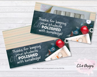 Teacher Gift Envelope for Nail Polish Strips - Polished with Knowledge (2 PDF files included) ---INSTANT Digital Download---