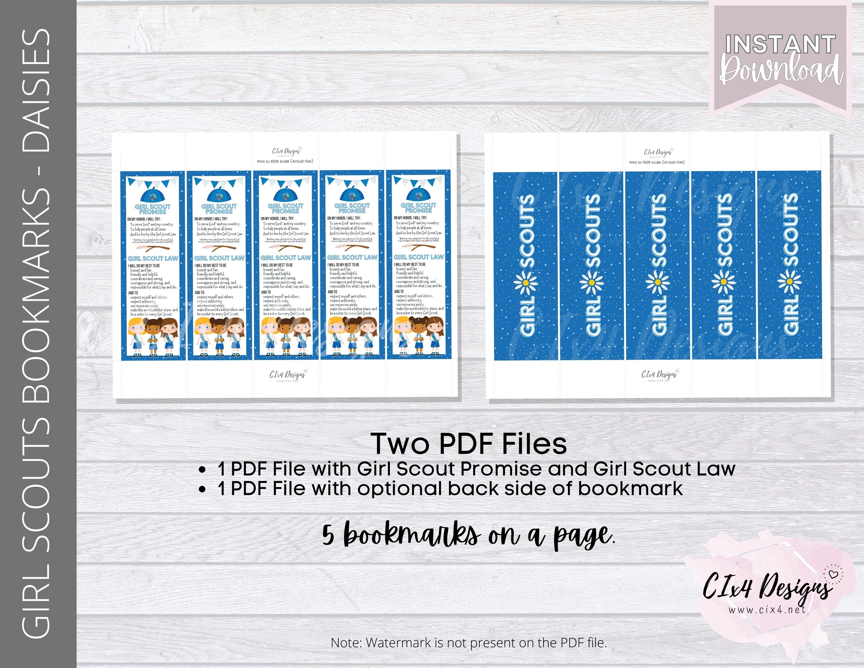Girl Scouts Bookmarks Daisies Printable Law Promise | Etsy