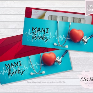 Healthcare Worker - Mani Thanks | Gift Envelope for Nail Polish Strips | Red | PDF Files ---INSTANT Digital Download---