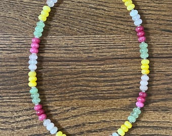 Handmade Pastel Quartz Gemstone Necklace, Colorful Beaded Jewelry, Gold Clasp