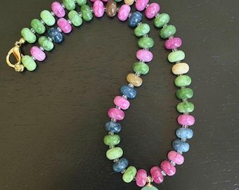 Handmade Colorful Quartz Beaded Necklace with a Quartz pendant.
