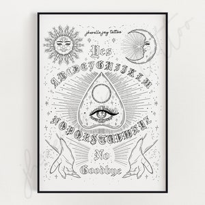 Ouija Board Tattoo Flash print - Sun & Moon Artwork