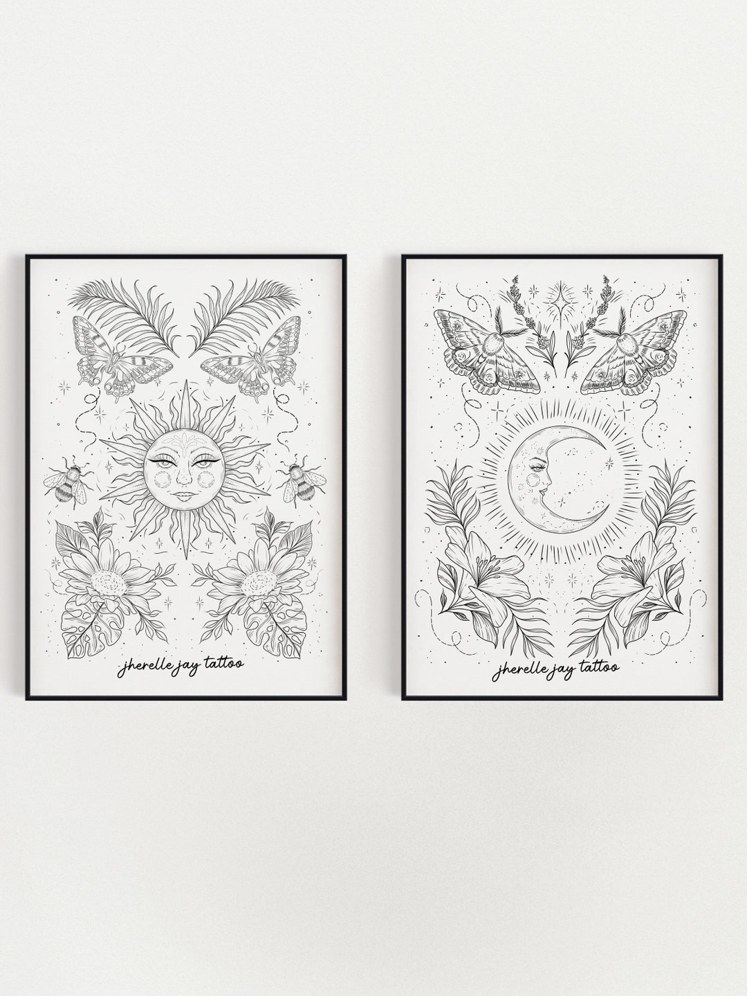 Sun & Moon Tattoo Flash Sheet Print - Etsy