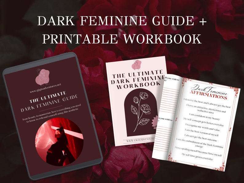 Dark Feminine Guide, Femme Fatale, Rebrand Yourself, Shadow Work, Affirmations, Personal Transformation, Self-help book, Growth Mindset, Personal Development, Feminine Power, Embrace Shadows, Self Discovery, Mystery and Seduction