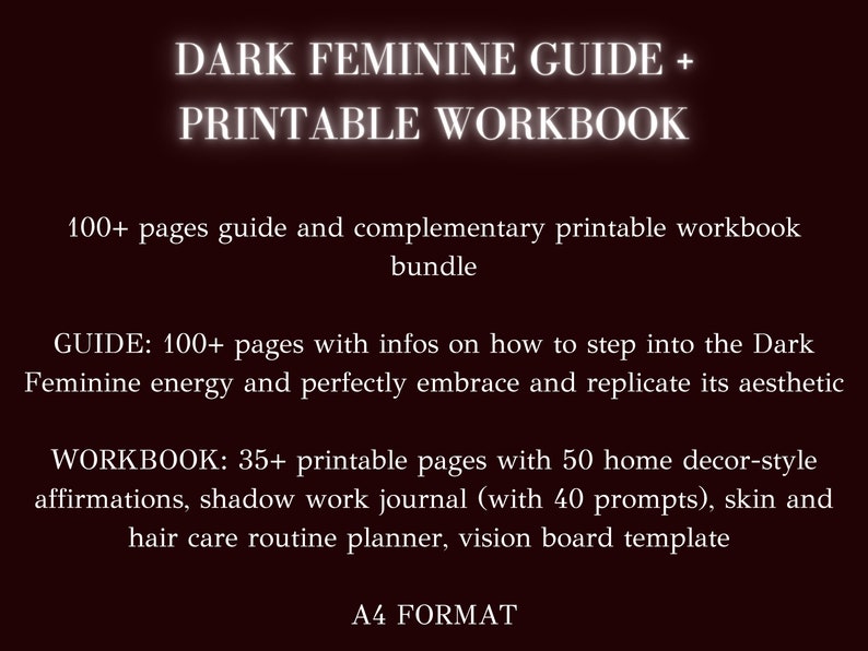 Dark Feminine Guide, Femme Fatale, Rebrand Yourself, Shadow Work, Affirmations, Personal Transformation, Self-help book, Growth Mindset, Personal Development, Feminine Power, Embrace Shadows, Self Discovery, Mystery and Seduction