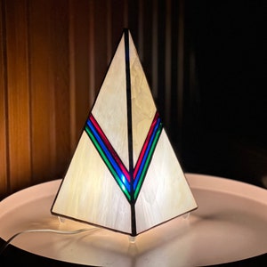 Stained Glass Pyramid Lamp: Handmade Primary Color Lamp. Unique Lighting.  Modern Home Decor.  Chevron Design. Discounted-See Description