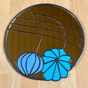 Jugendstil Glas-Spiegel: Handgefertigtes Florales Dekor in Petrol & Rosé