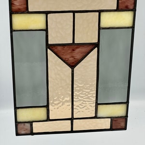 Prairie Style Stained Glass Panel // Neutral Palette Stained Glass Window Hanging // Geometric Stained Glass Suncatcher // Retro Glass Art