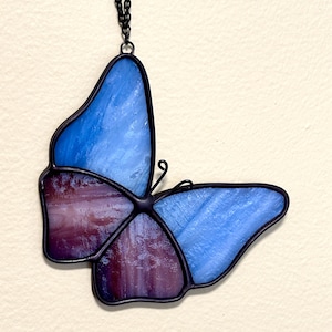Blue Butterfly Stained Glass Suncatcher. Butterfly Window Hanging. Nature/Garden Theme Decor. Thoughtful Gift. Transformation Tree Ornament
