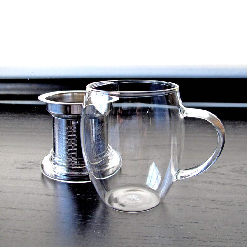 12 Oz Glass Tea Mug With Stainless Filter Tea Infuser Tea Etsy UK
