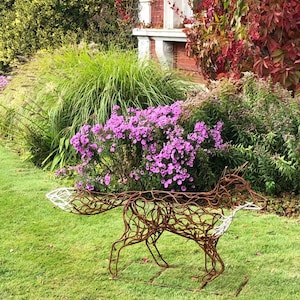Handmade Rustic Metal Running Fox Garden Sculpture Garden Yard Art