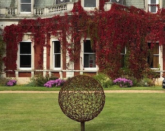 Handmade Metal Rustic Garden Sphere Sculpture Garden Yard Art  / Garden Globe / Exterior Ball / Garden Lighting