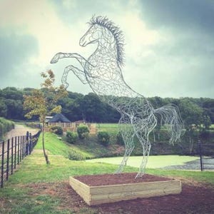 Grande scultura in metallo fatta a mano raffigurante un cavallo rampante, da giardino, arte da giardino/arte per esterni/fauna selvatica/grande scultura/arte in metallo