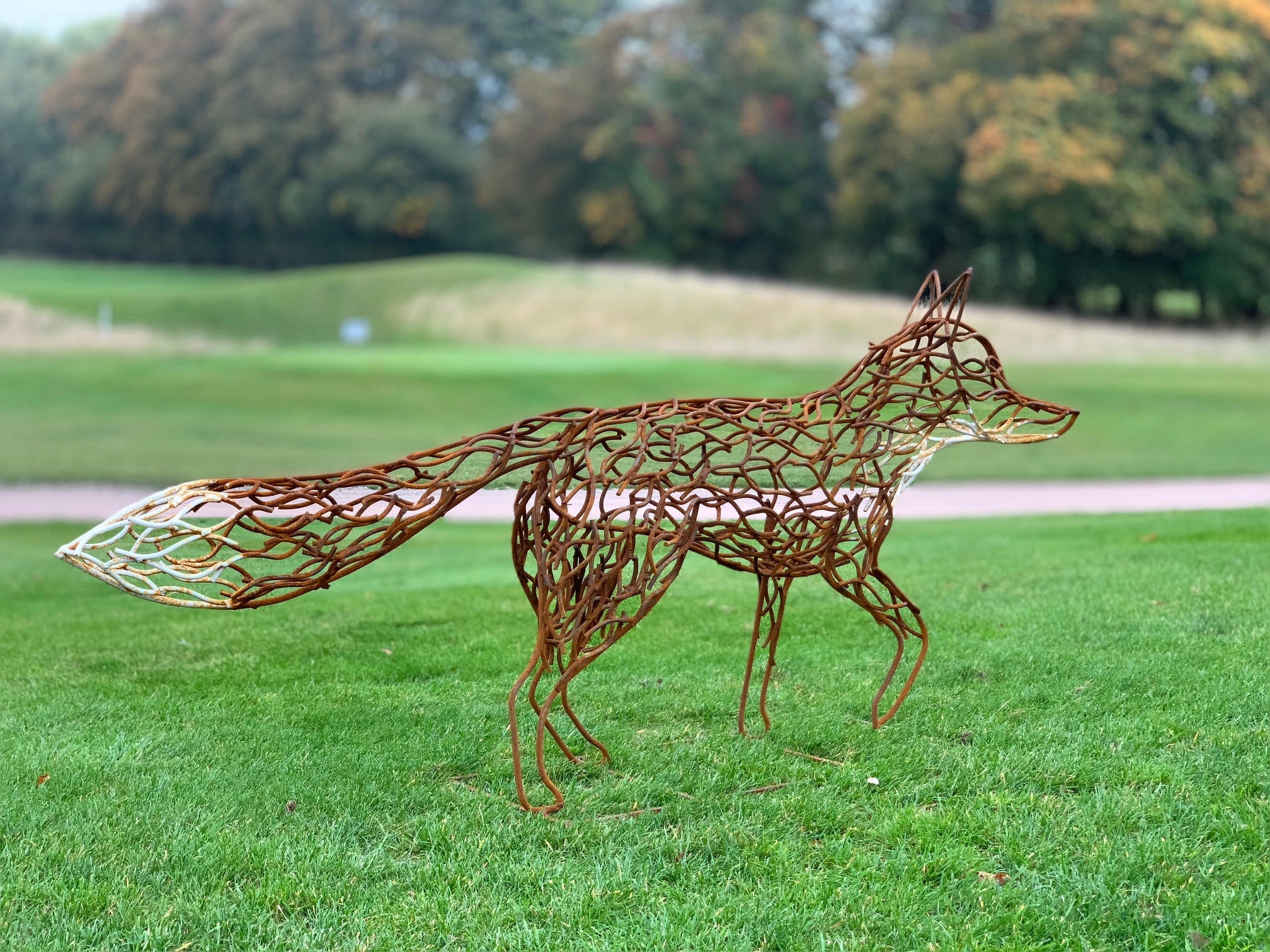 アメリカン・フォークアート、ウルフクリーク製木製3体+1体セット USA製 Handmade Metal Rustic Watching Fox Garden Sculpture Garden Yard