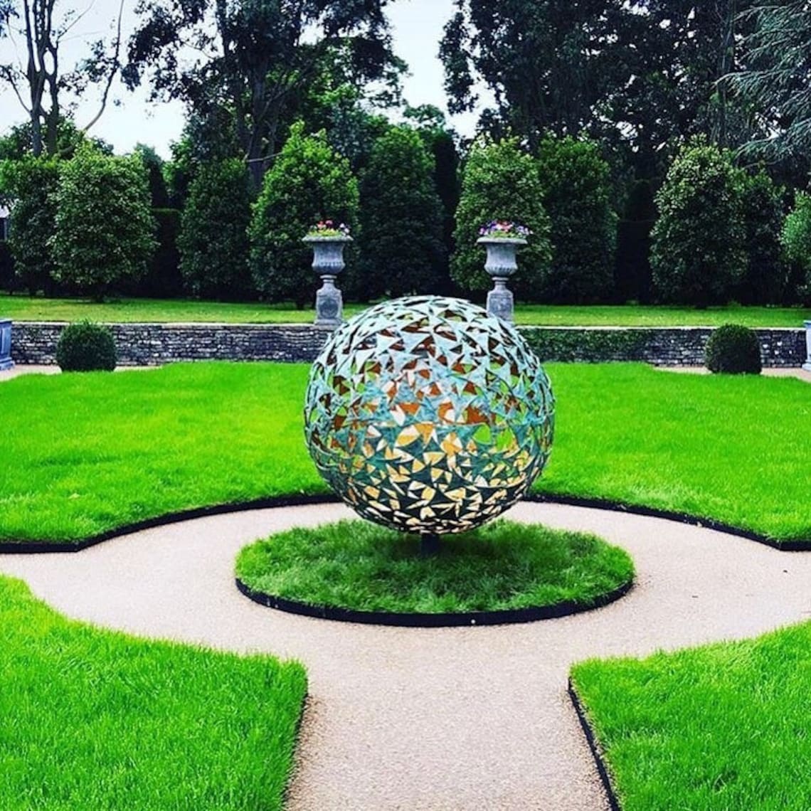 Handmade Metal Garden Lighting Sphere Sculpture Verdigris & Etsy UK