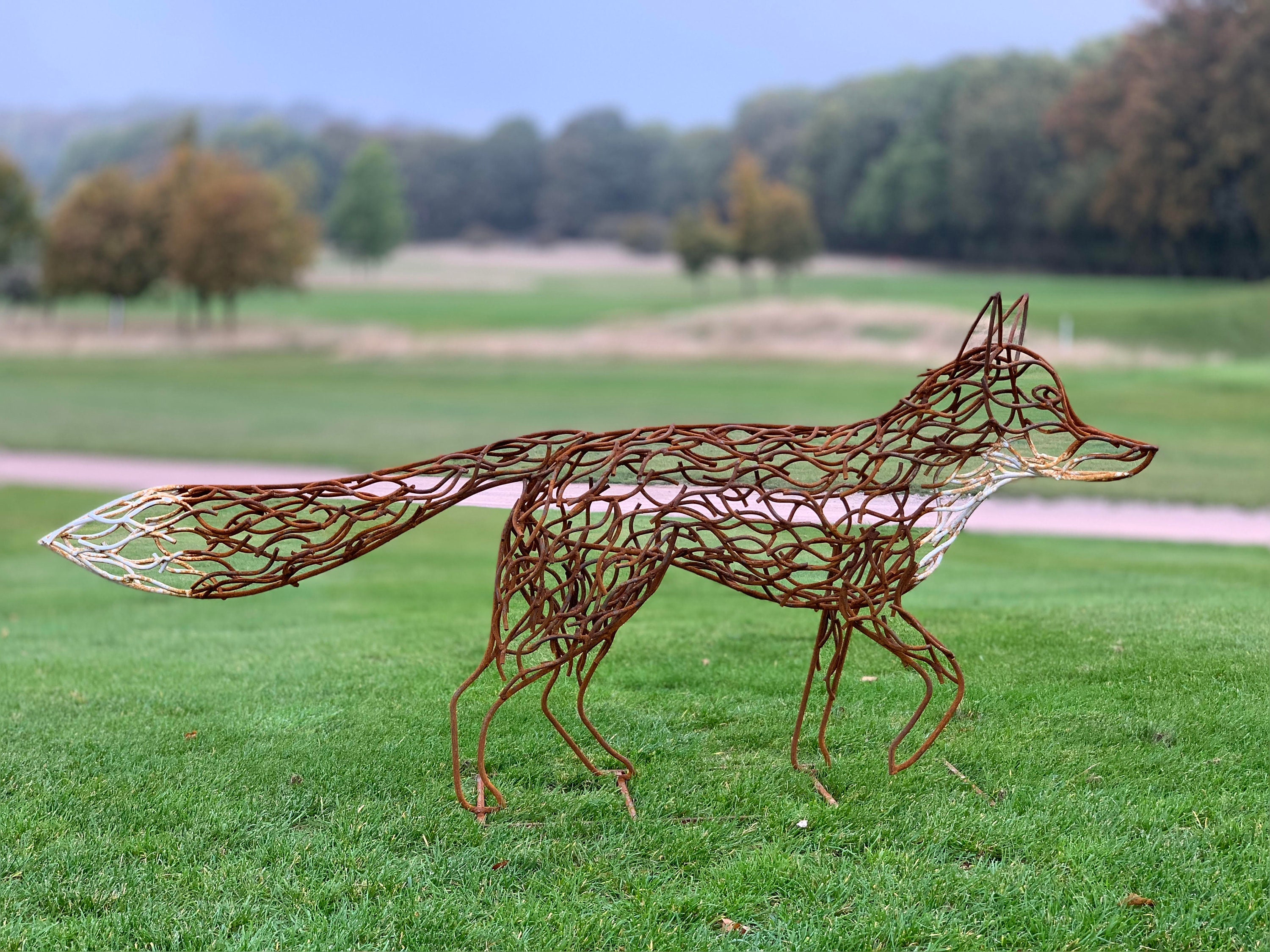 Handmade Metal Rustic Watching Fox Garden Sculpture Garden Yard Art