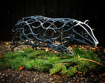 Handmade Metal Badger Garden Sculpture / Animal Art / Garden Yard Art  / Exterior Art / Wildlife / Large Sculpture / Metal Art