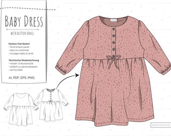 Baby Dress Template, Vector Mock up, Fashion flat sketch, Design File, Fashion Vector - ready to use