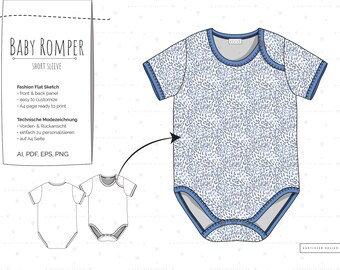 Baby Romper short sleeve, template, vector mock up, fashion flat sketch, design file, fashion vector - ready to use