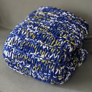 Knitted Throw Blanket - Blue/Green Multi Striped Stitch Blanket
