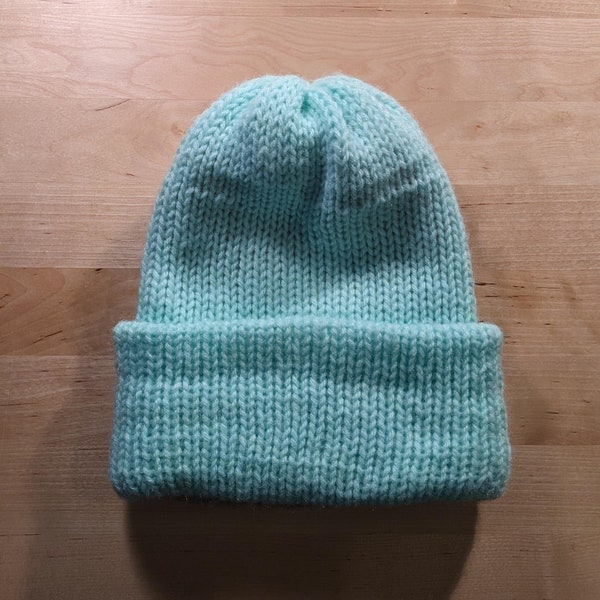 Mint Green Pastel Rainbow Reversible Double Layer Knit Beanie - M/L