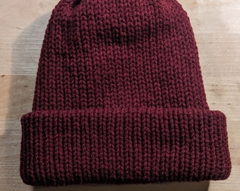 Dark Red Reversible Double Layer Knit Beanie - S/M