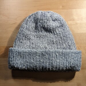 Ice Blue Velvet Reversible Double Layer Knit Beanie - M/L