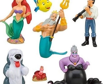 The Little Mermaid party favor cake topper birthday Ariel Sebastian Prince Eric Flounder 7 piece figure set Disney