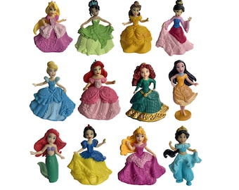 12pc Disney Princess party favor cake topper birthday Belle Ariel Cinderella Aurora Tiana Jasmine 12 piece mini figure set Disney Princess