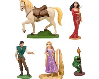 5pc Tangled party favor cake topper birthday Rapunzel Flynn Mother Gothel Pascal 5 piece figure set Disney Princess