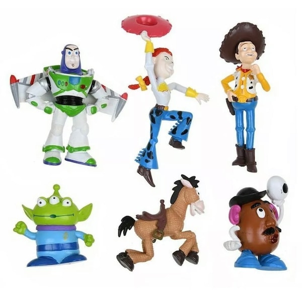 Toy Story party favor cake topper birthday Woody Buzz Lightyear Jesse Bullseye 6 piece figure set Disney