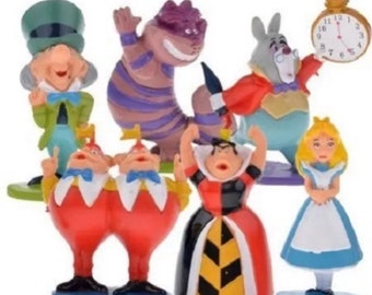 MINI Alice in Wonderland party favor cake topper Cheshire Cat Mad Hatter Queen of Hearts 6 piece figure set Disney