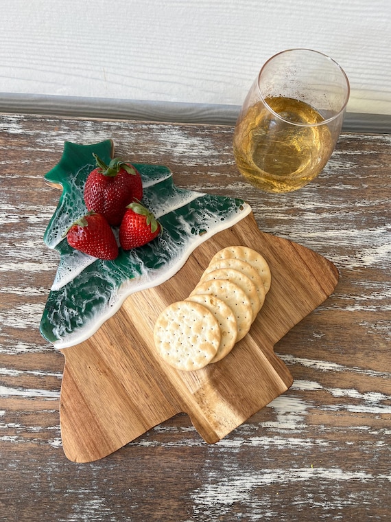CHRISTMAS TREE Ocean Waves Resin Wooden Cutting Board Charcuterie