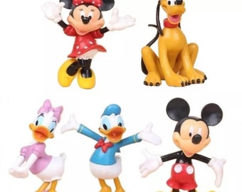 RED Minnie & Mickey party favor cake topper birthday Minnie Mickey Mouse Pluto Daisy Donald Duck 5 piece figure set