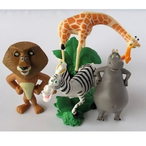 Madagascar party favor cake topper birthday Alex Marty Gloria Melman 4 piece figure set Zoo Lion Zebra Giraffe Hippo