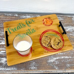 Treats for Santa Cookie Tray Cutting Board Resin Wood Cutting Board Charcuterie Cheese Gift Kitchen Handle Serving Wooden Christmas Reindeer