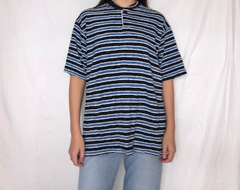 Vintage Frottee T-Shirt vintage gestreiftes Poloshirt Gr.M-L