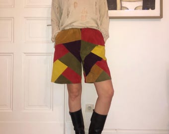 Vintage leather Bermuda shorts patchwork trousers Size M