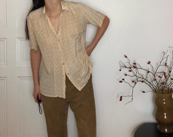 Vintage Silk Blouse with Floral Print, Size M