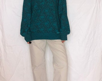 Vintage Knit Polo Jumper, Turquoise Pattern, Size L