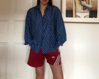 Vintage crazy pattern silk blouse shirt blouse size L