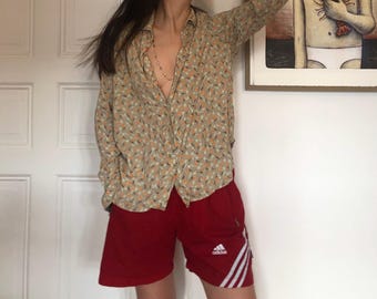 Vintage crazy pattern shirt viscose floral print blouse