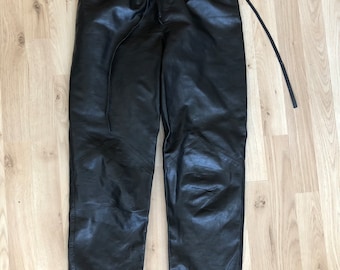 Vintage leather trousers black leather pants Size XS