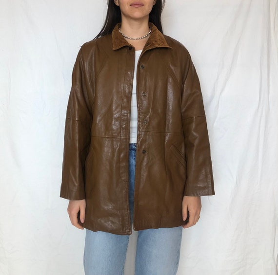Veste cuir vintage marron coupe droite taille M Etsy France