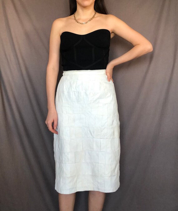 Vintage leather skirt white leather patchwork ski… - image 2