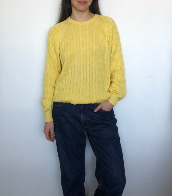 Vintage jumper colorful sweater yellow pullover size L
