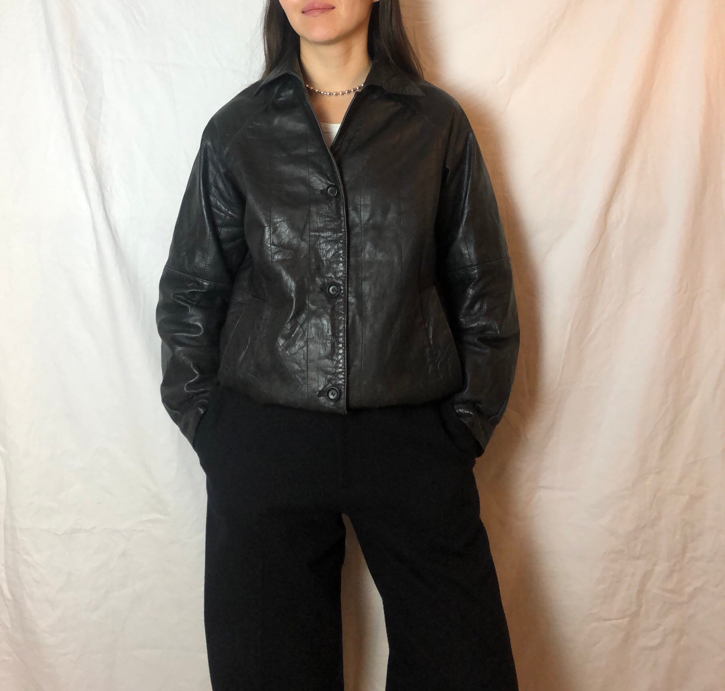 Women's Vintage Black Leather Jacket M