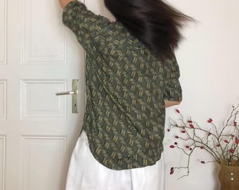 Vintage Pure Silk Shirt, Abstract Pattern Blouse, Size M