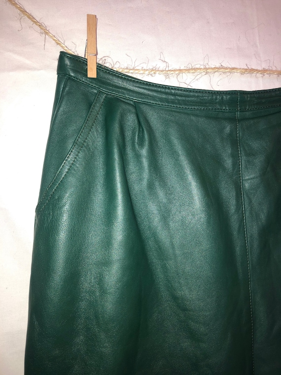 Vintage leather skirt vintage pencil skirt green s