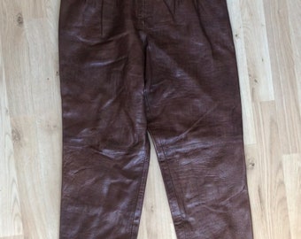 Vintage leather trousers brown leather pants crocodile optic high waist Size XXS-XS